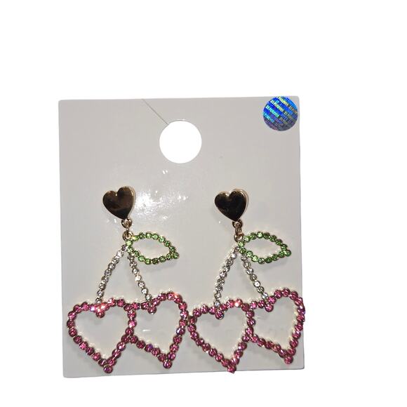 Forever21 Cherry Heart-Shaped Drop Earrings with Leaf Detail - Picture 1 of 2